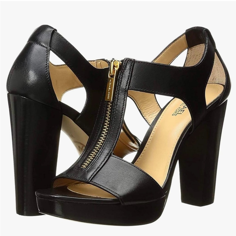 Michael Kors sexy, women’s open toe platform sandals, black, 9‎ 1/2 M, pre-owned